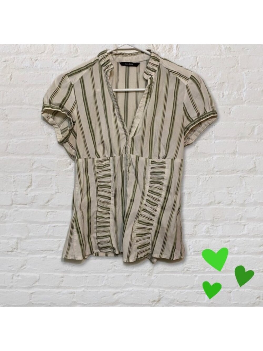 Zara striped, v-neck, short sleeve blouse, large
